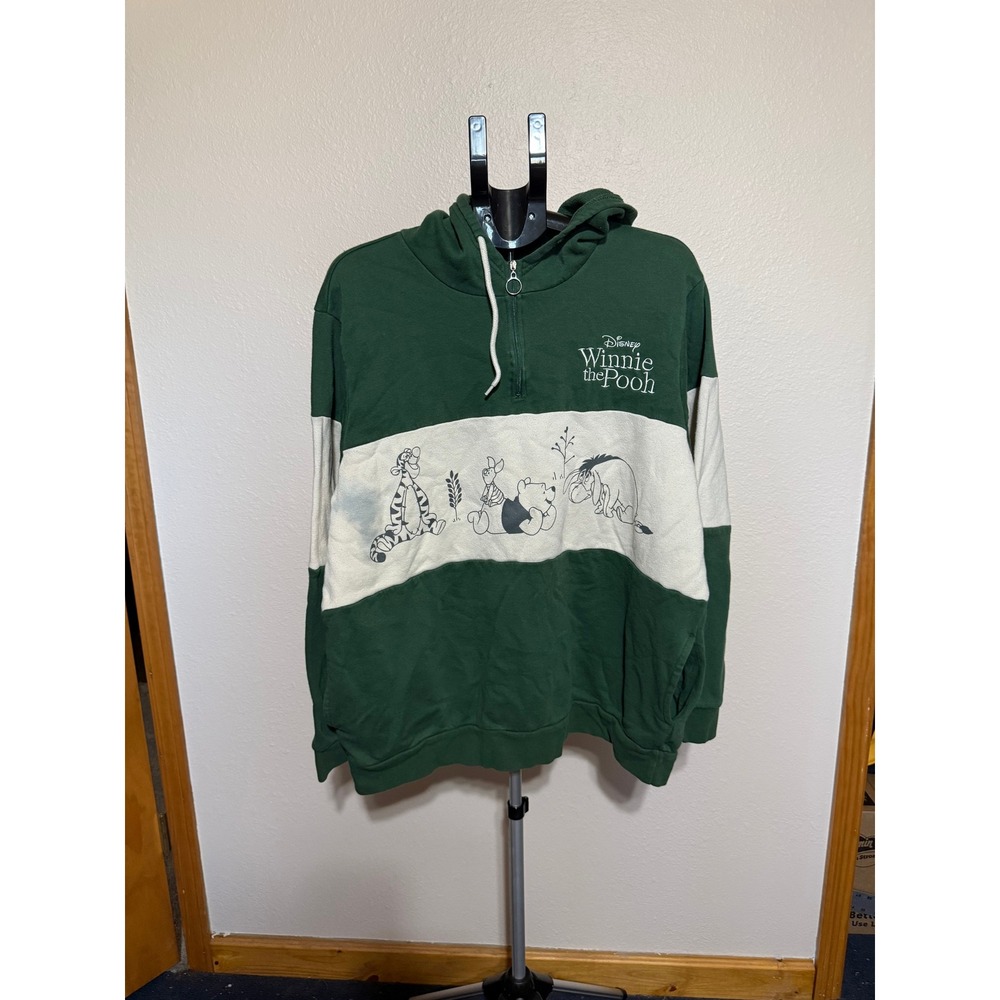 Disney Winnie the Pooh Quarter Zip Hoodie Green Colorblock Mens 2X Tigger Eeyore